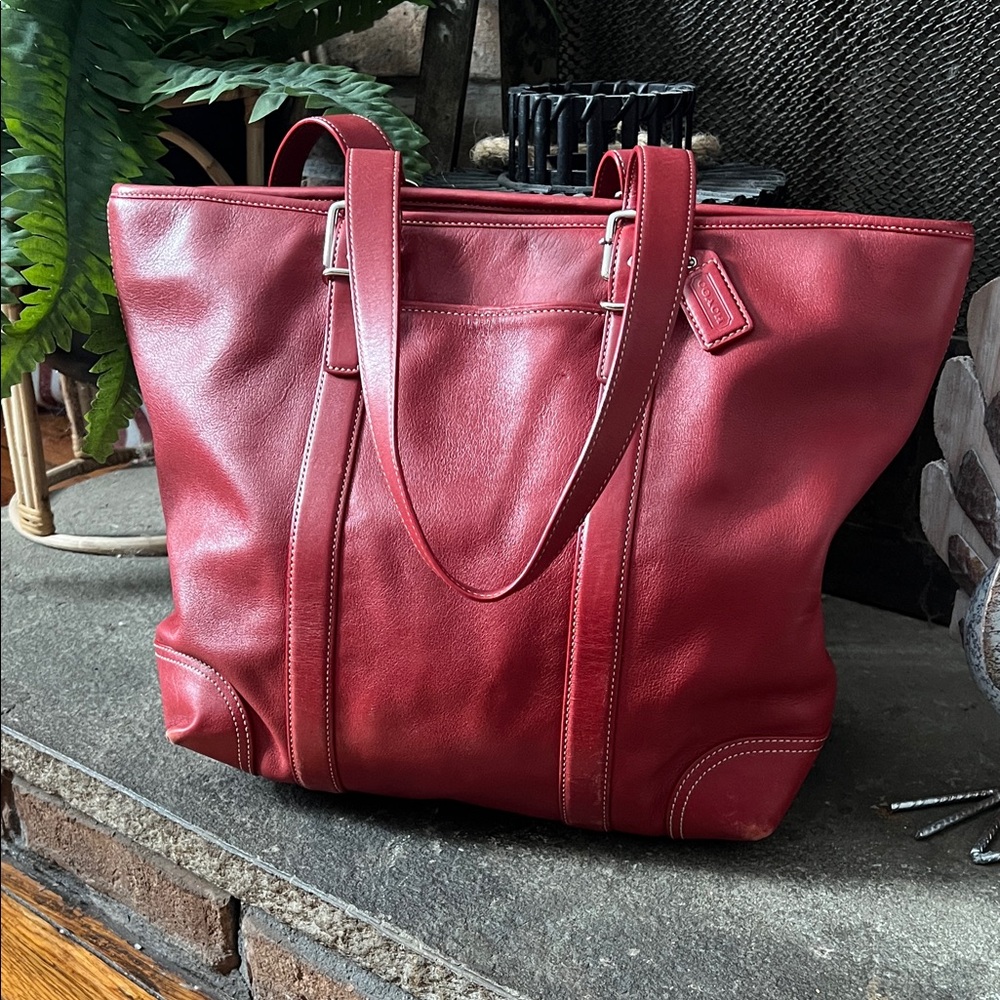 Coach Red Leather Tote Bag